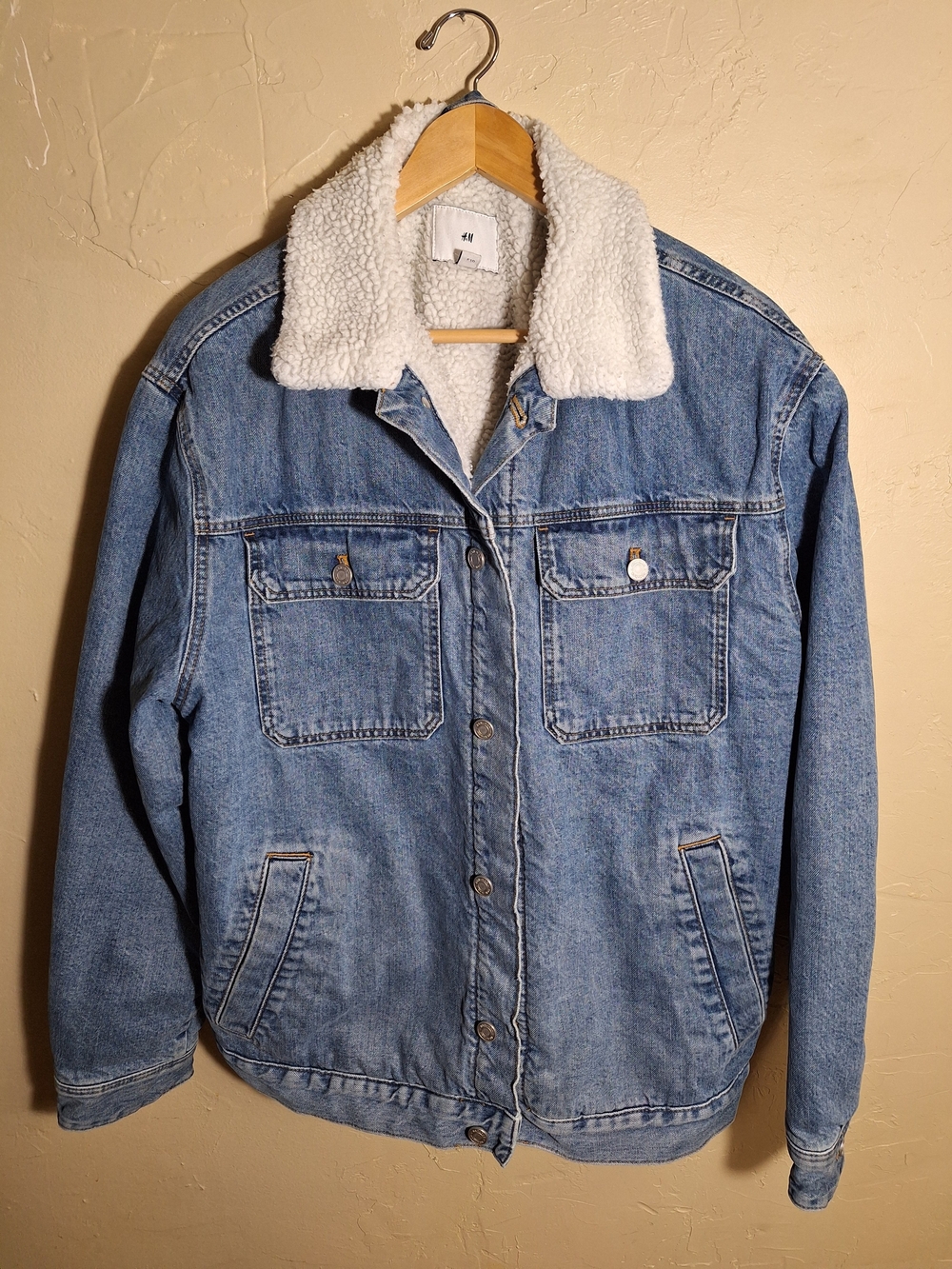 H&M Men's Light Blue Denim Sherpa-Lined Jacket XL